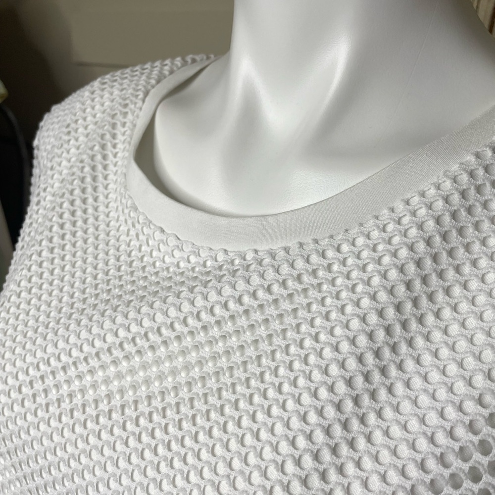 Banana Republic White Mesh Layered Short Sleeve Crewneck Blouse - Picture 16 of 16